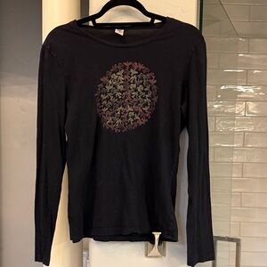 Lucky Brand Dark Long Sleeve Tee with Floral Circle